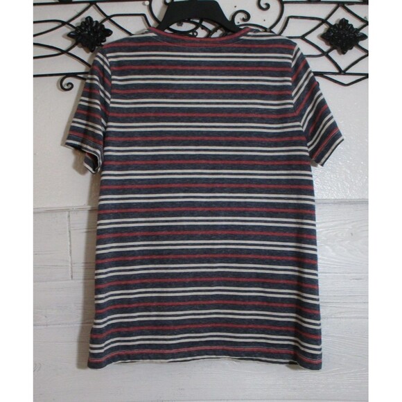 Lucky Brand Knit Top Women's Size M Multicolored Striped Short Sleeve V Neck - Picture 2 of 5